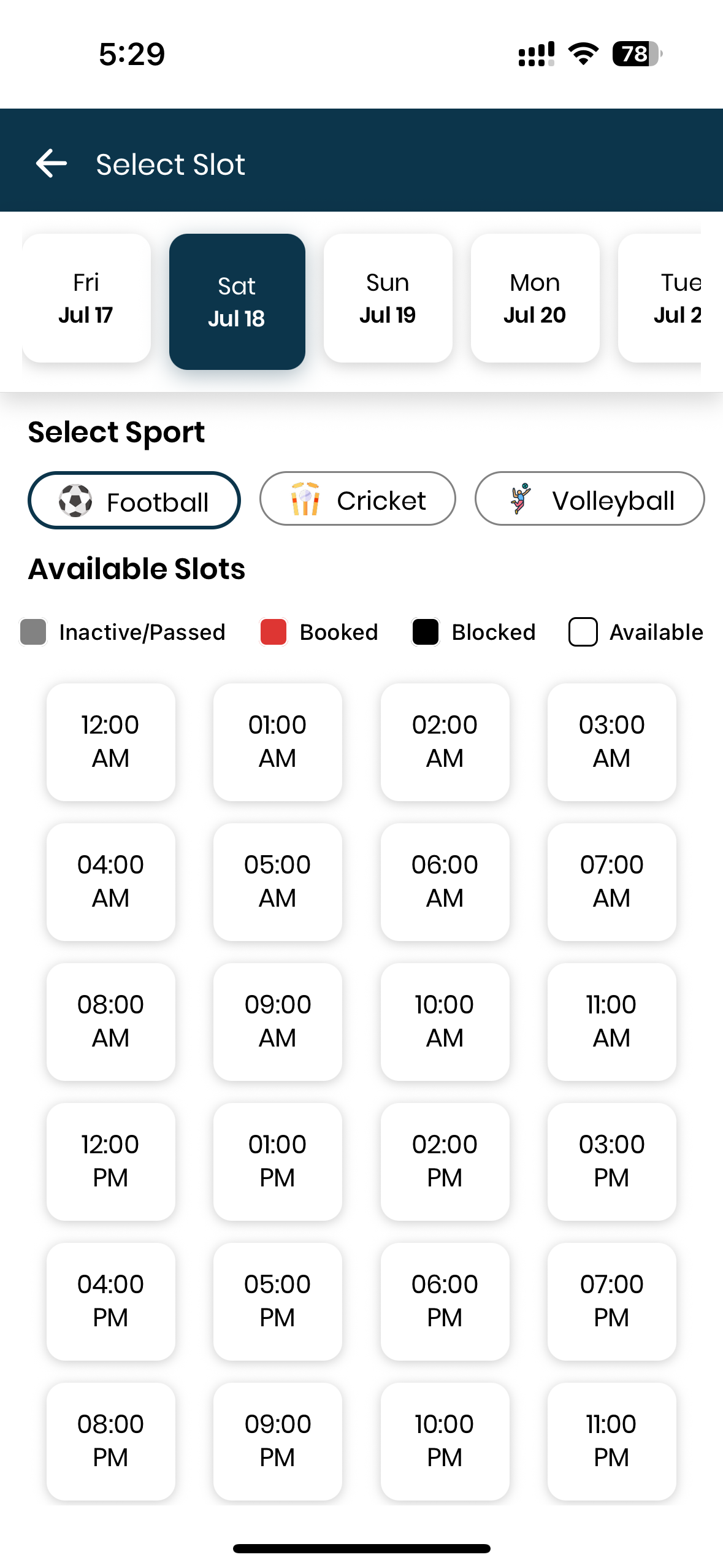 GameOn slot selection screen
